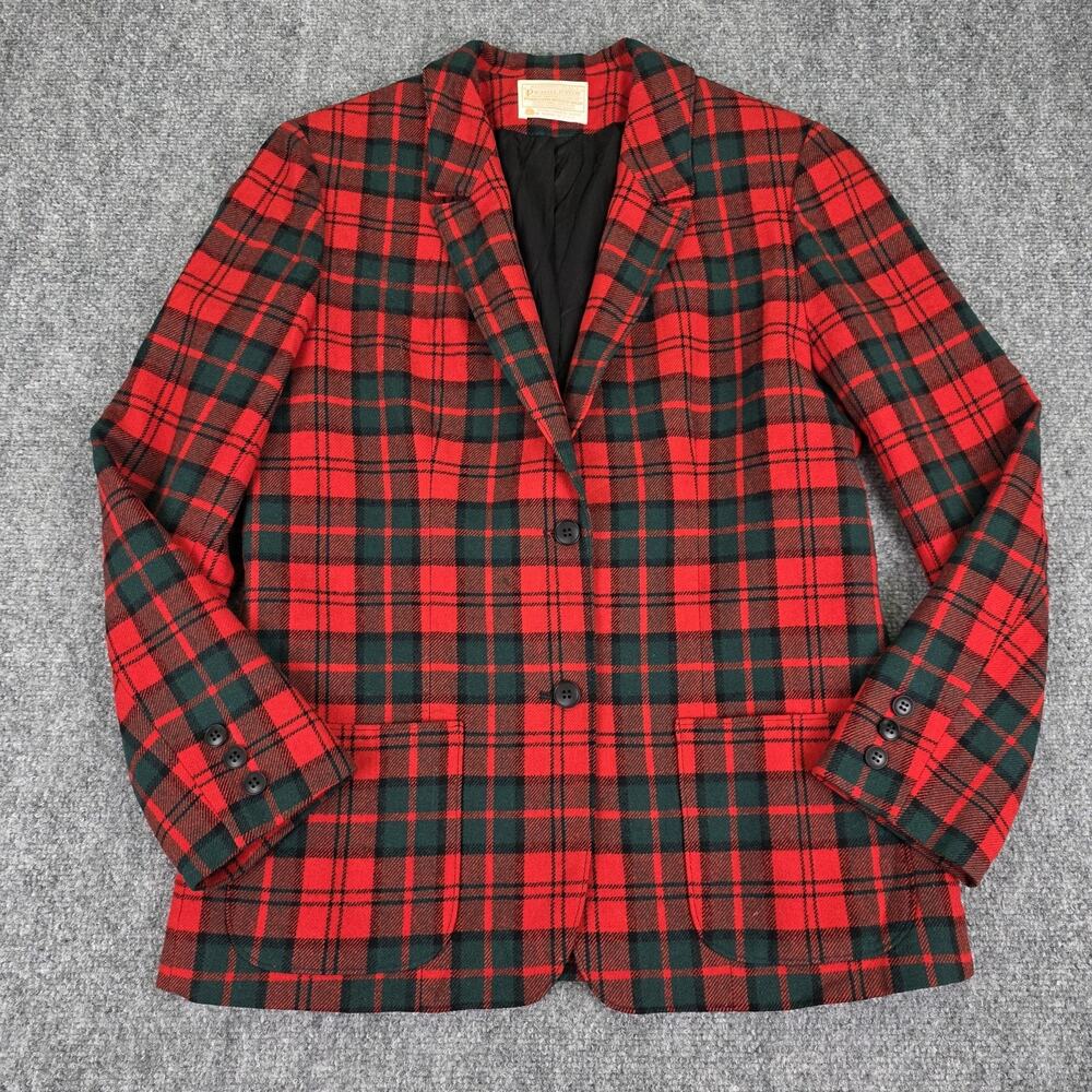 Vintage Pendleton Blazer Womens Medium Red Plaid Tartan Virgin Wool Made USA - Picture 2 of 16